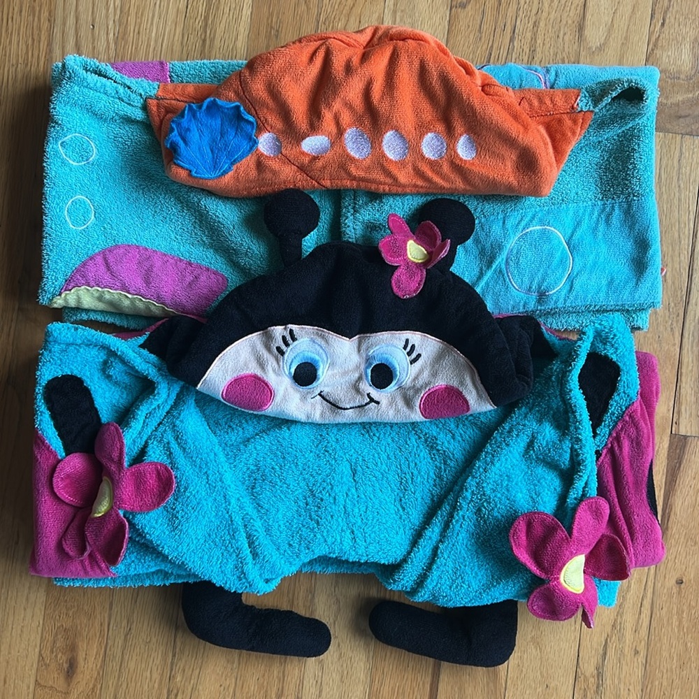 Toddler Hooded Towel Bundle - Mermaid and Lady Bug - beach or bath towels